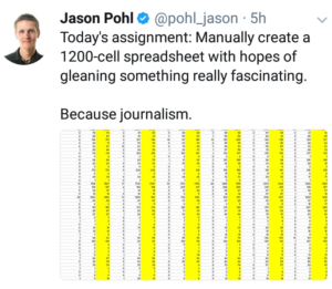 Jason Pohl tweets about an uninteresting spreadsheet