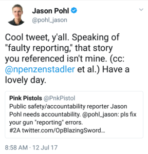 Twitter of Jason Pohl not being accountable